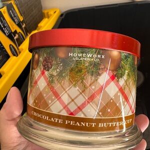 HomeWorx Chocolate Peanut Buttercup Jar Candle - Red & Gold Holiday Plaid